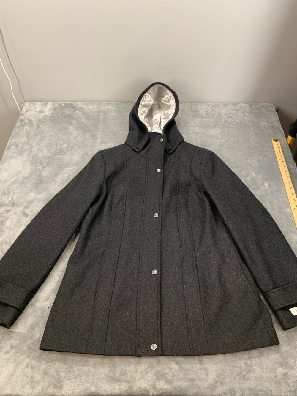 Calvin Klein Women’s Dark Gray Hooded Wool-Blend Coat size 12